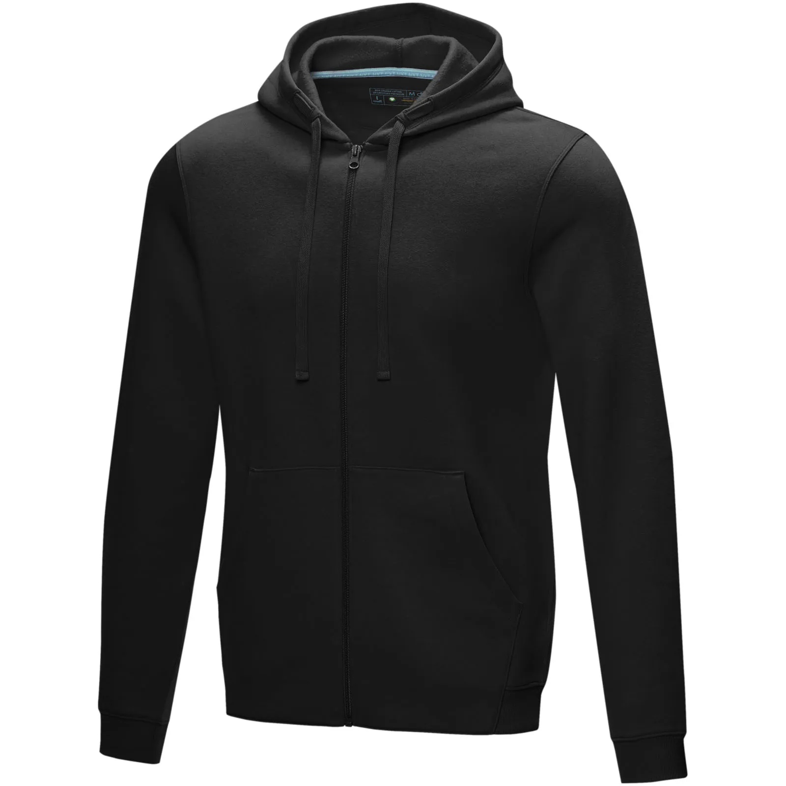 Ruby heren biologische gerecyclede hoodie met volledige rits Zwart