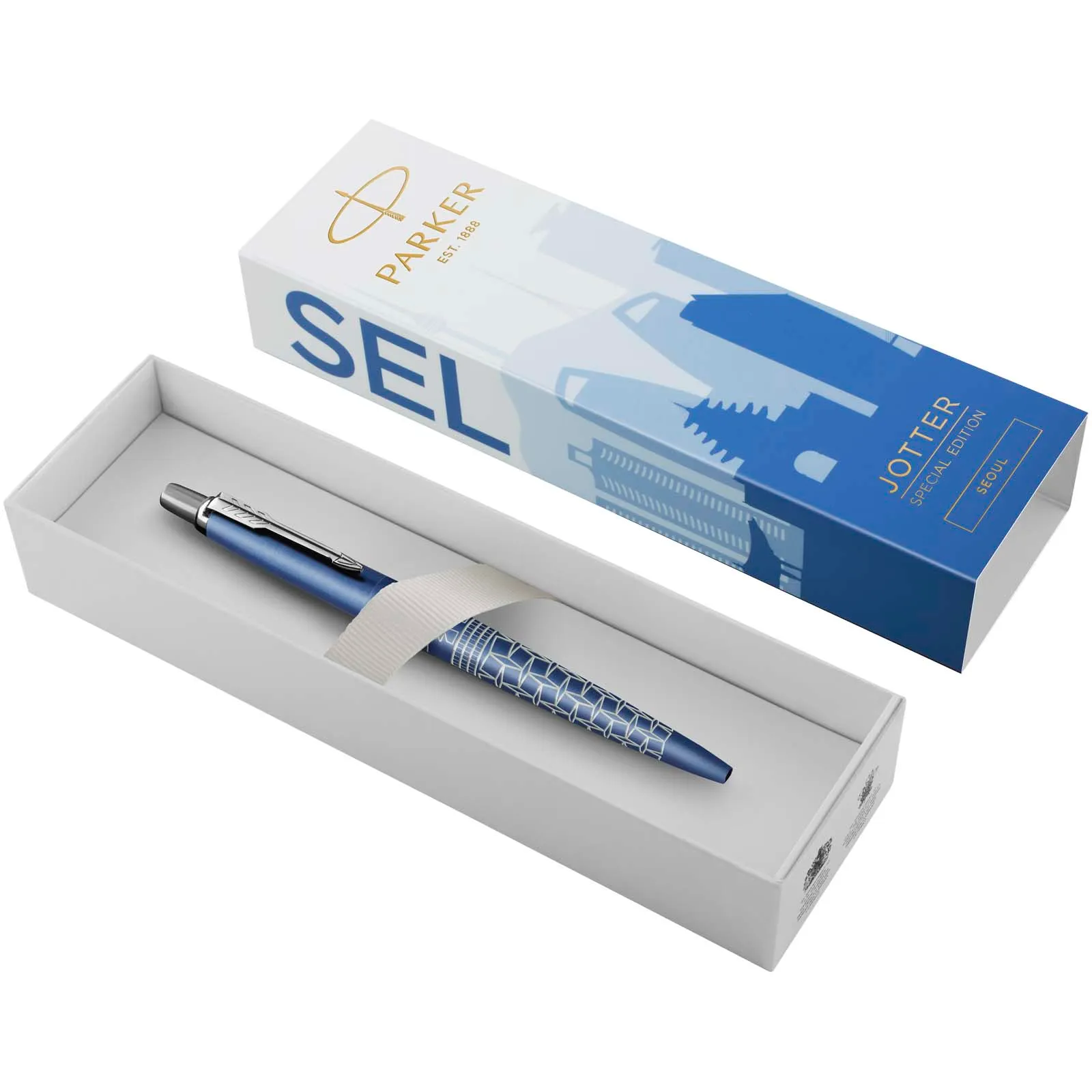 Parker Jotter SE Global Icons balpen (blauwe inkt) Elektrisch blauw