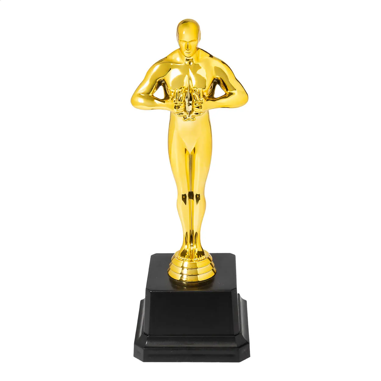 Gouden trofee met figuur op een zwarte voet