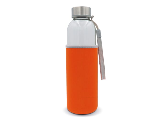 Waterfles glas met sleeve 500ml Transparant / Oranje