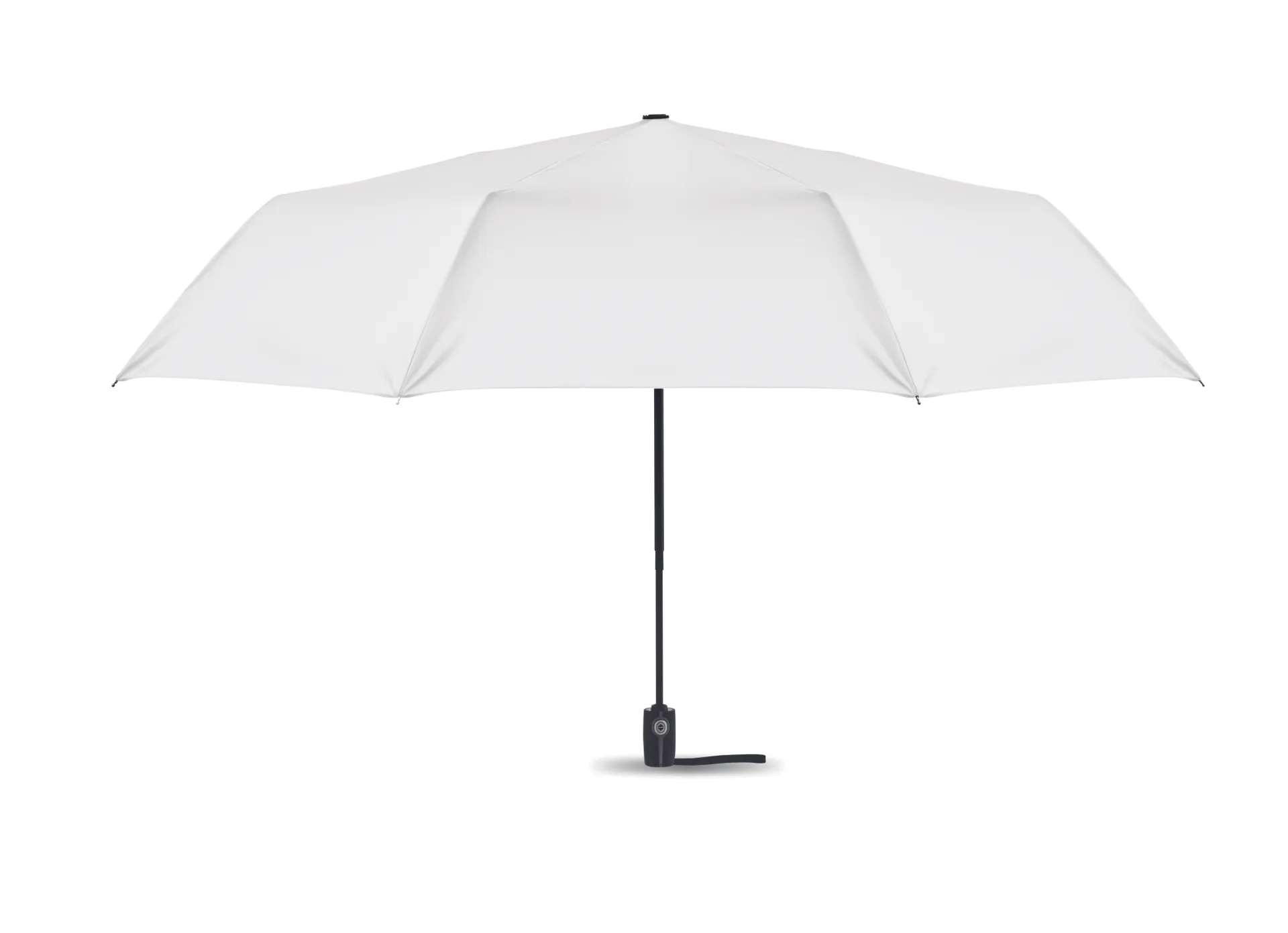Witte 27 inch paraplu met zwart handvat, geopend