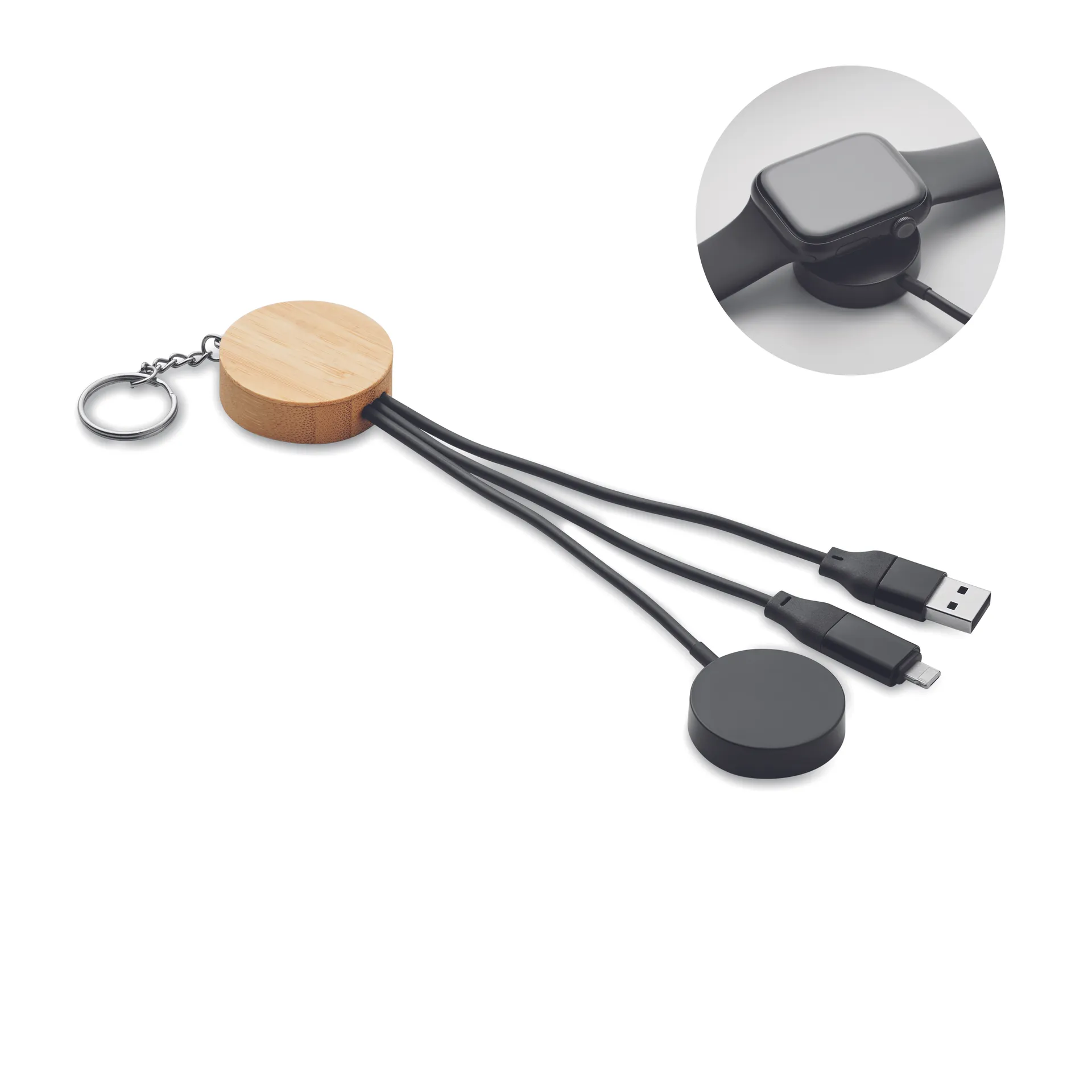 Sleutelhanger met 4-in-1 60W kabel Zwart