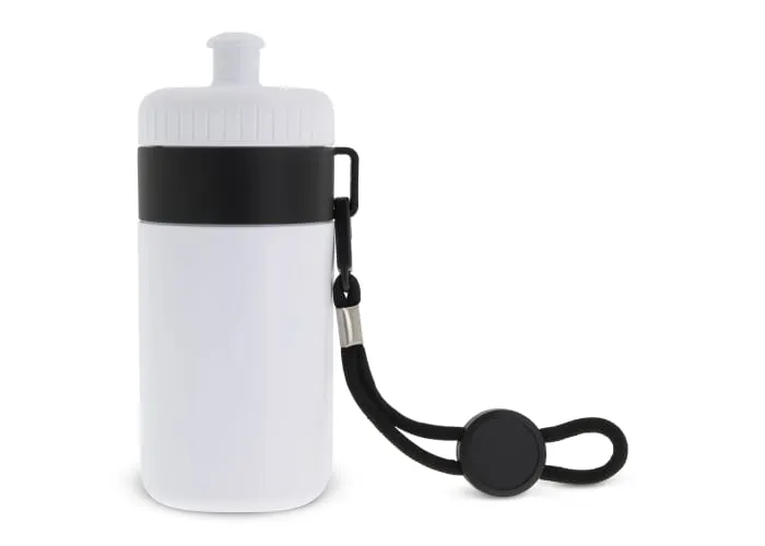 Sportbidon met rand en koord 500ml Wit / Zwart