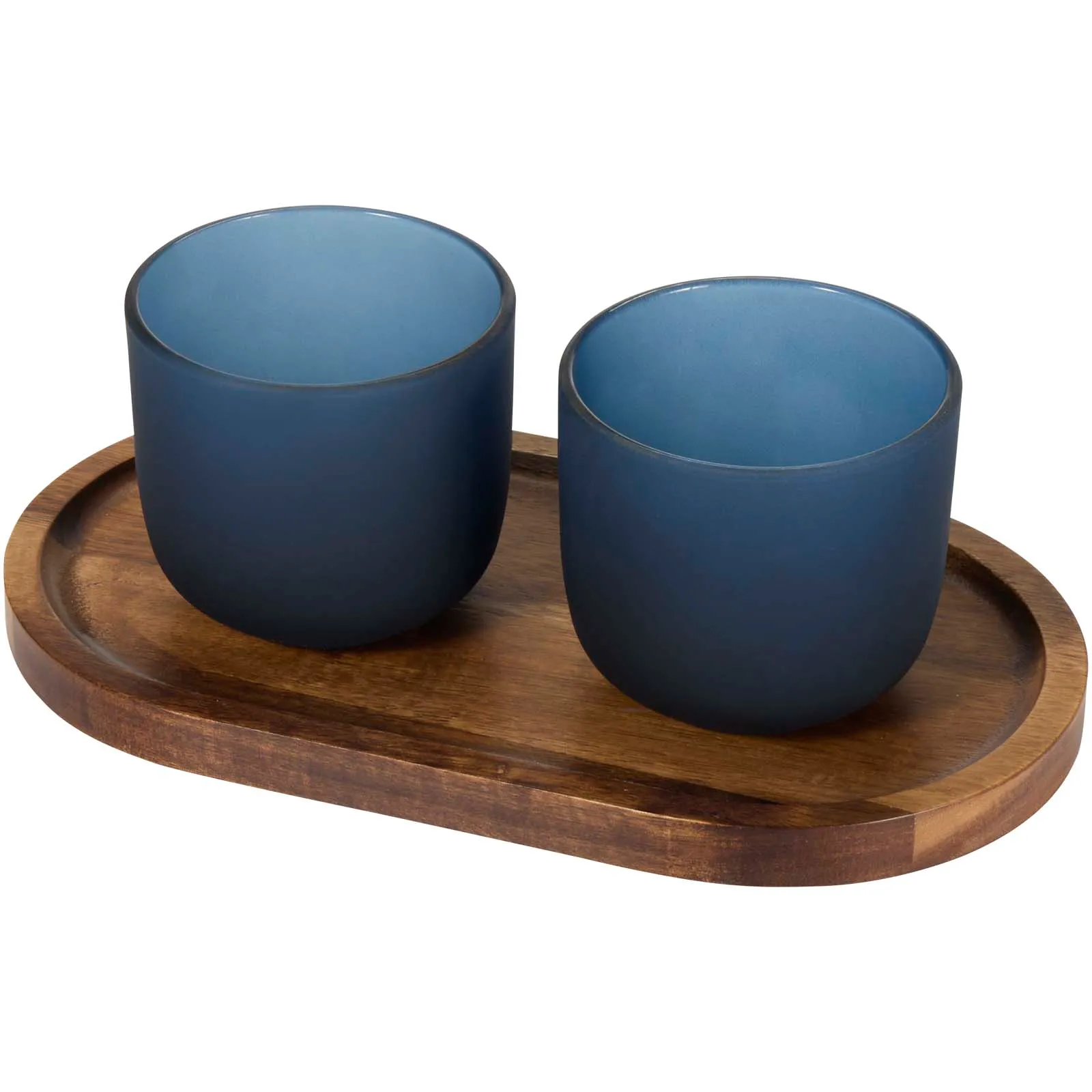 Male houten serveerblad en glazen bekerset - matte afwerking Hale blauw
