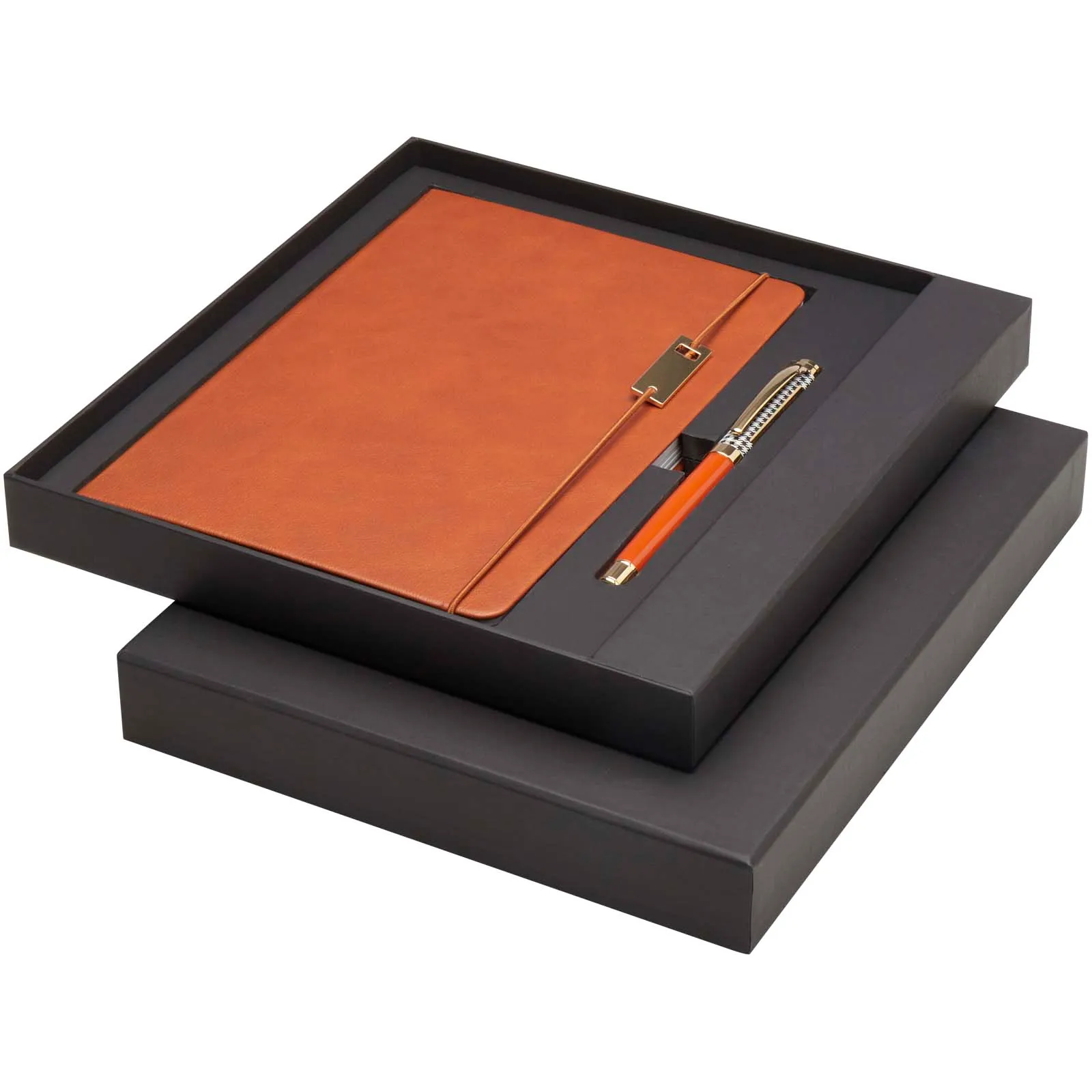 Legato set met A5 notitieboek en rollerbalpen (blauwe inkt) Bruin