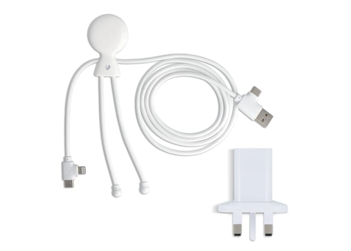 2090 - Xoopar Mr. Bio Long 60W Oplaadkabel + UK Plug Adapter  Wit