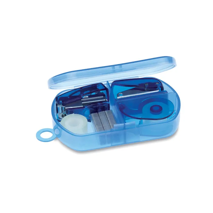 Bureauset in kunststof doosje Transparant Blauw