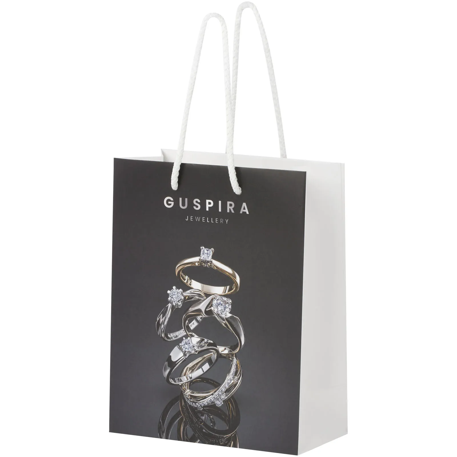 Handgemaakte 170 g/m2 integra papieren tas met PP woven handgrepen - 18 x 9 x 23 cm Wit