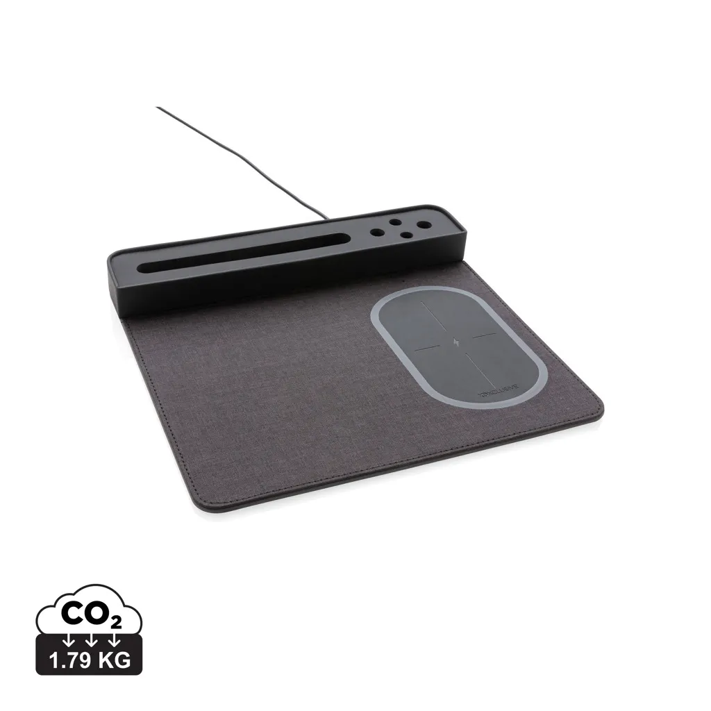 Air muismat met 5W draadloze oplader en USB zwart