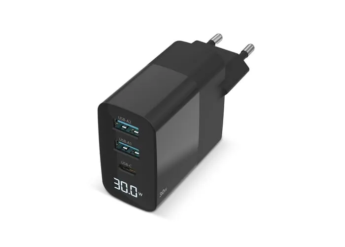 Sitecom CH-1001 30W GaN Power Delivery Wall Charger with LED display Zwart
