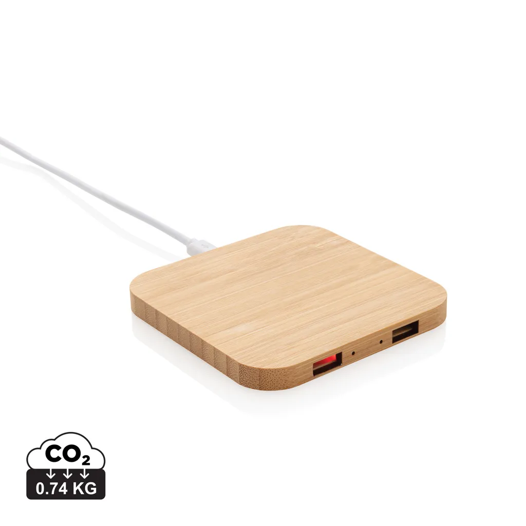 Bamboe 5W draadloze oplader met USB bruin