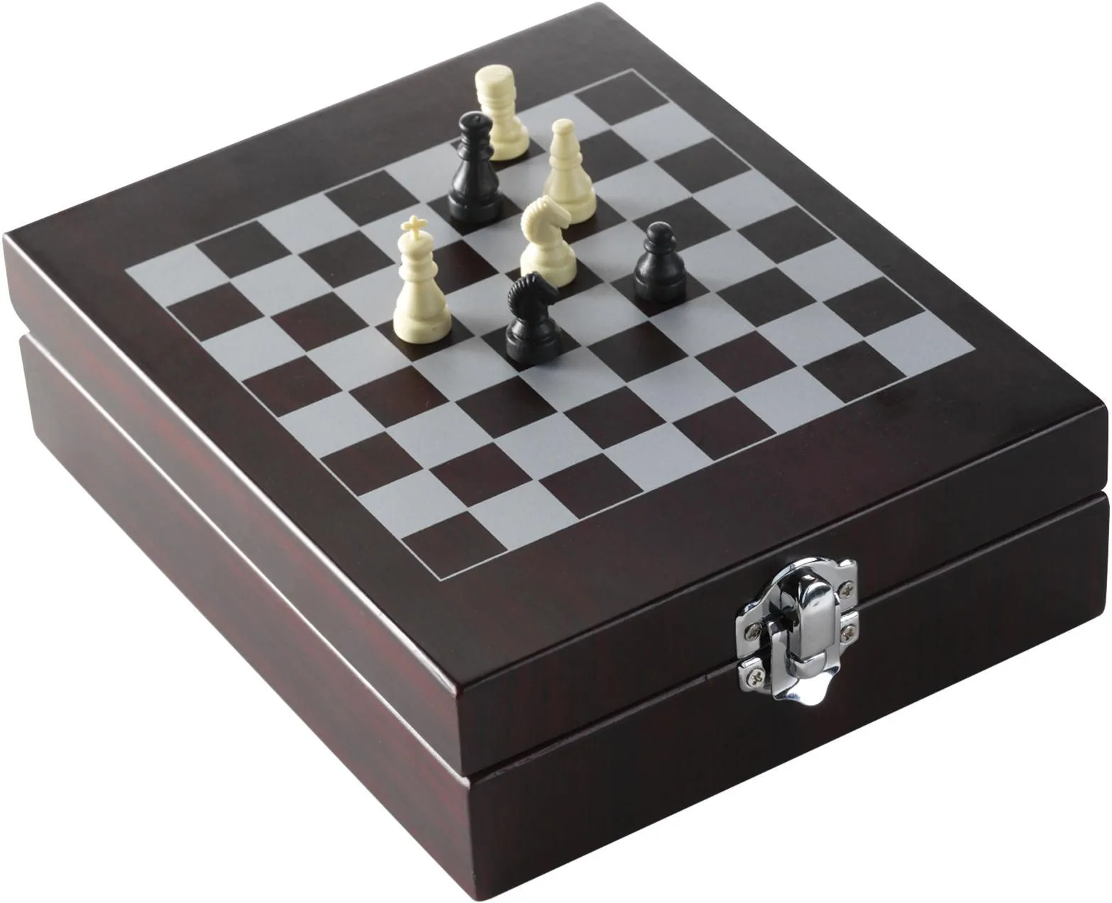 Wijnset Renée | Houten kist | Schaakbordlid | 4 st bruin