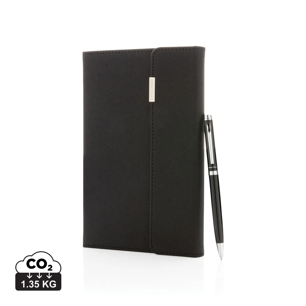 Swiss Peak deluxe A5 notitieboek en pen set zwart