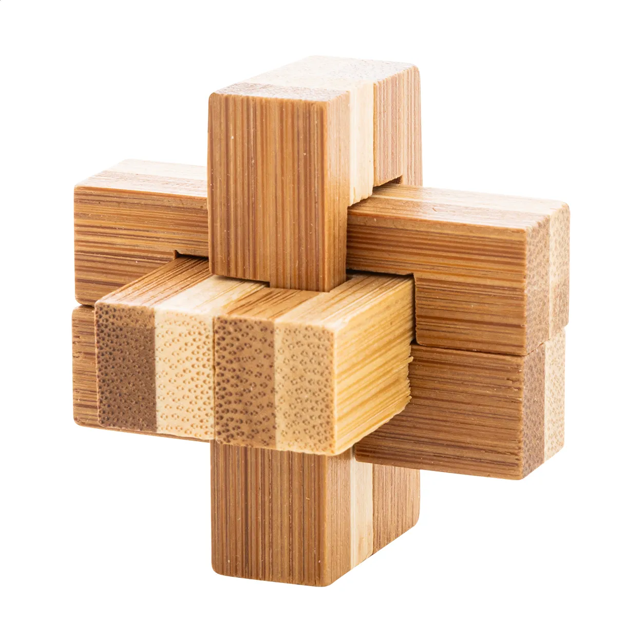 Houten breinpuzzel met in elkaar geschoven blokken