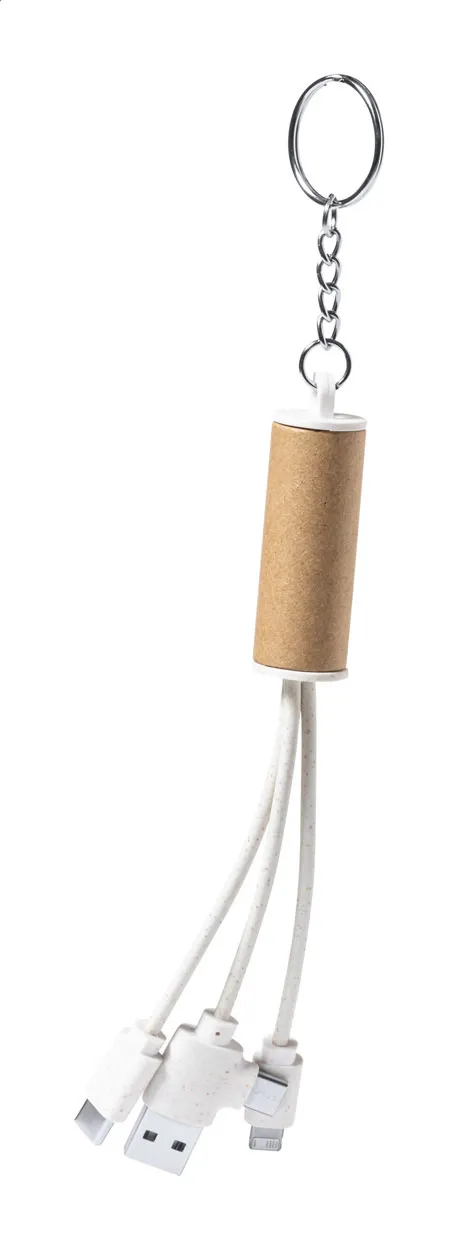 Paplen sleutelhanger met USB-oplaadkabel natuurlijk