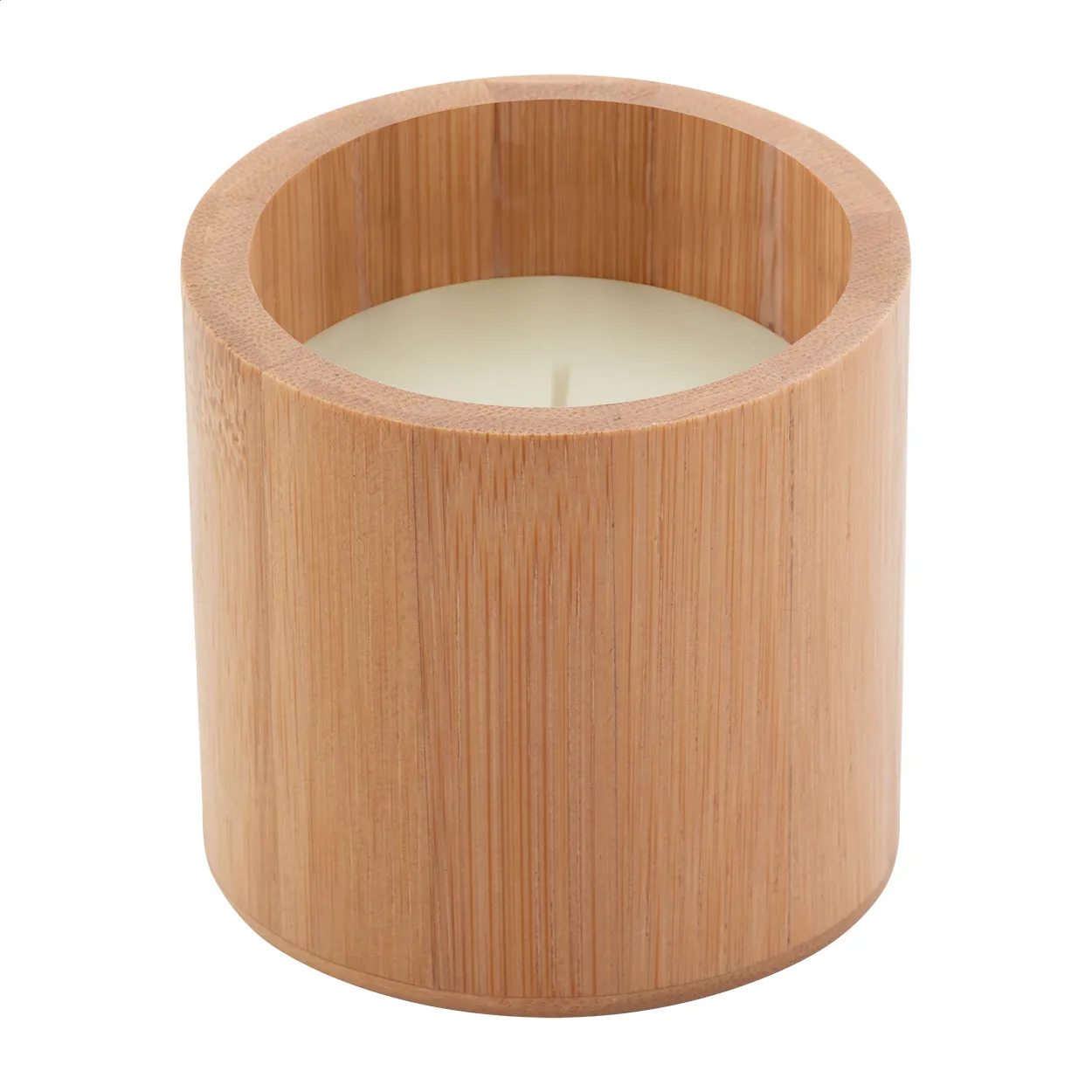 Bamboe kaars in een ronde houten houder