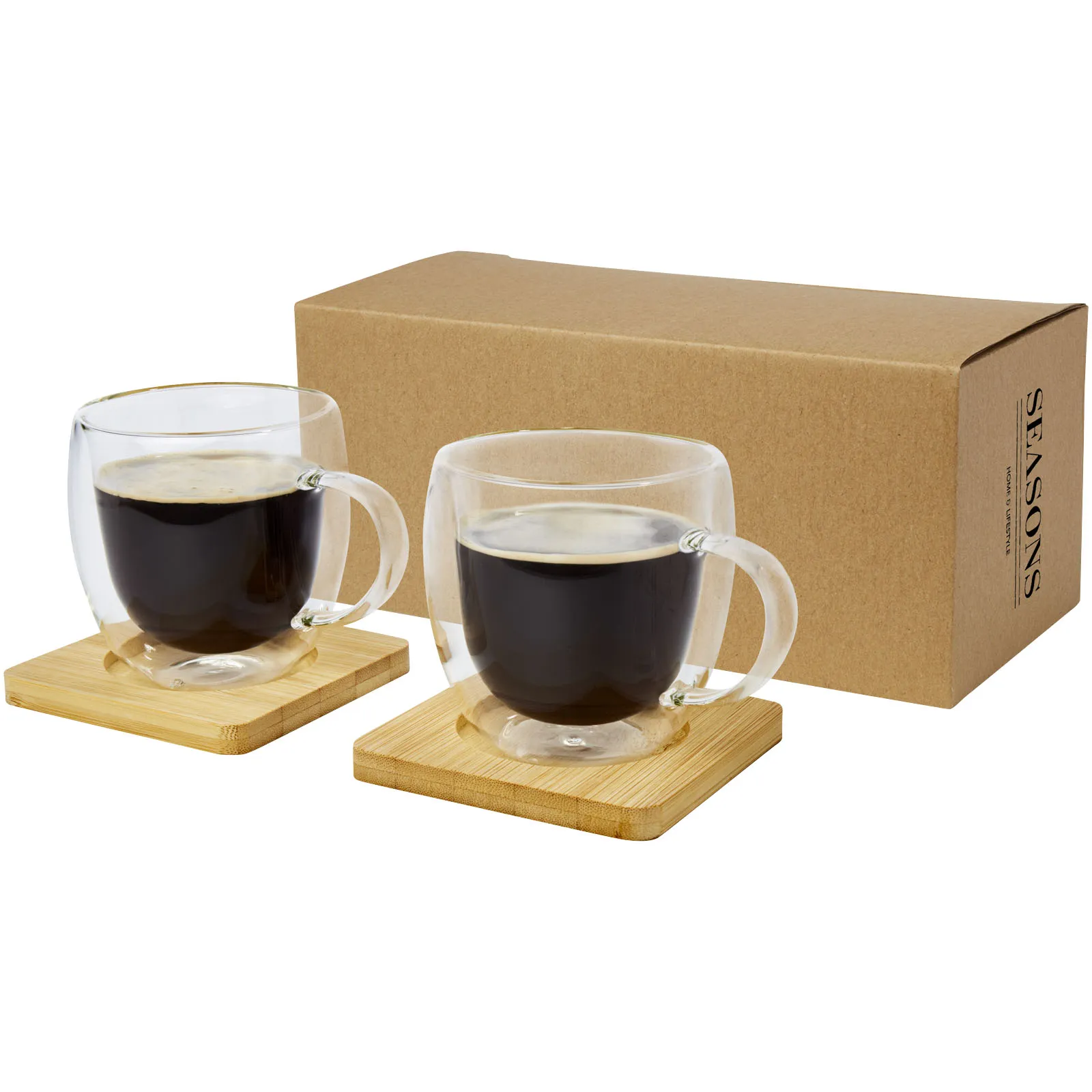Manti 250 ml 2-delige dubbelwandige glazen kop met bamboe onderzetter  Transparent