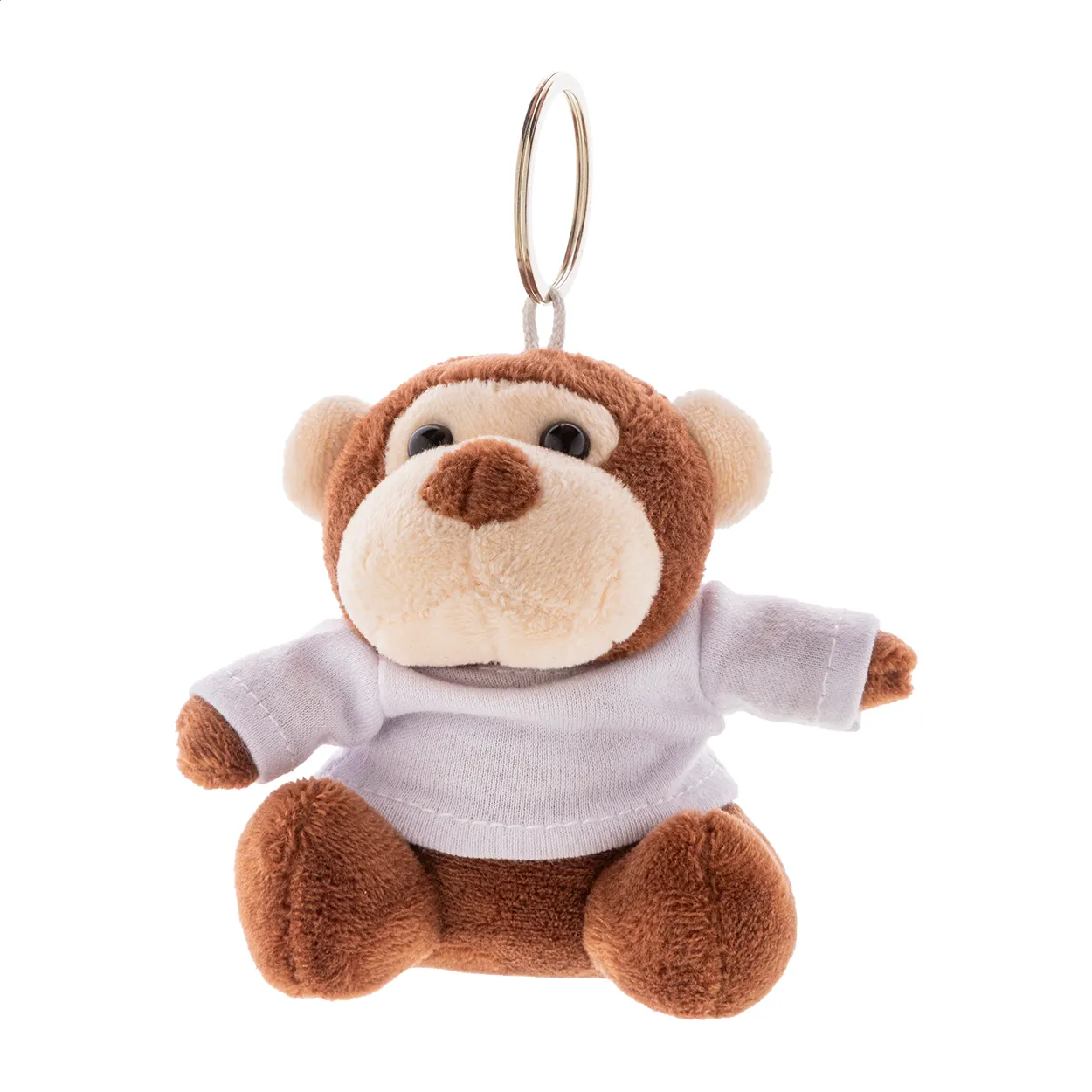 Bruine pluche aap als sleutelhanger met een licht shirt
