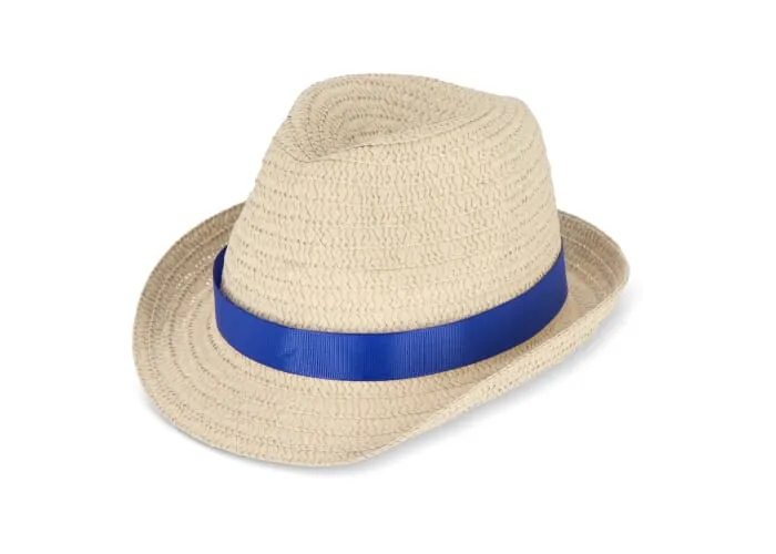 Strohoed met gekleurde band Donkerblauw