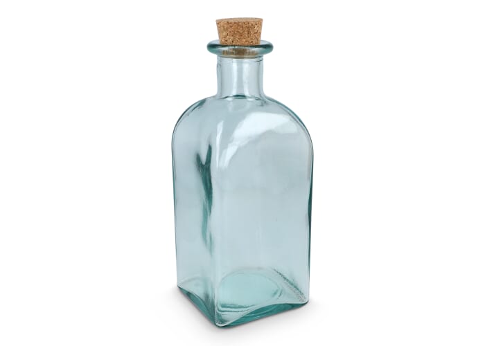InSideOut Vierkante Gerecycled glas Waterfles ReuuZ met kurkstop 1L Transparant