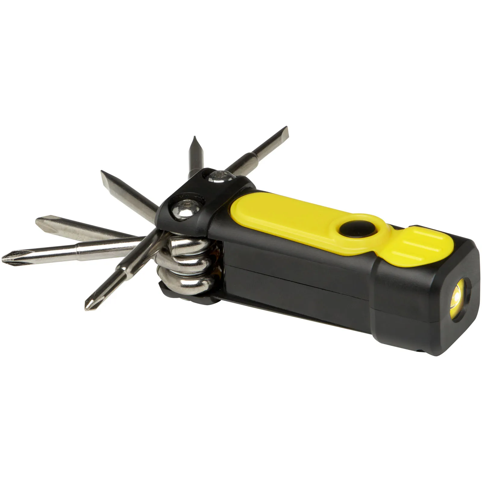 Octo 8-in-1 schroevendraaierset van RCS gerecycled plastic met zaklamp Geel