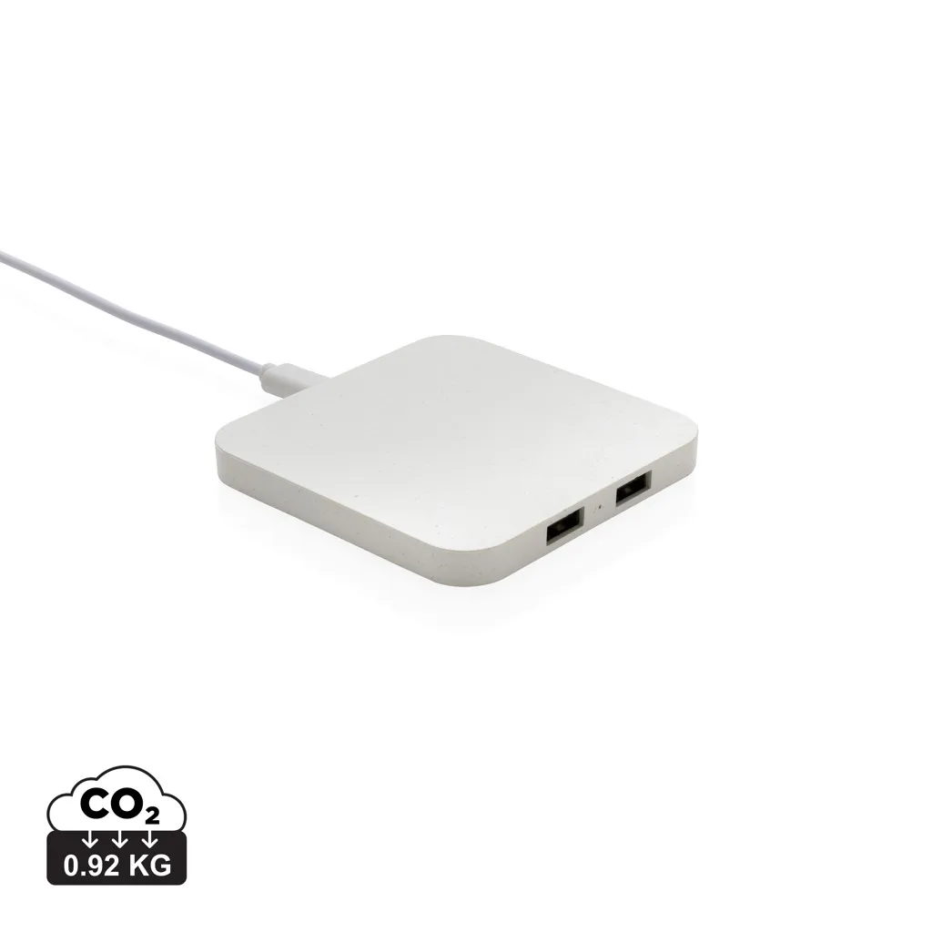 RCS gerecycled plastic 10W draadloos oplader met USB-poorten wit