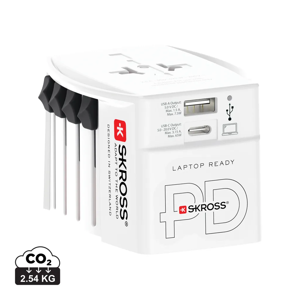 SKROSS MUV Wereldreisadapter 65W PD met USB C-kabel wit