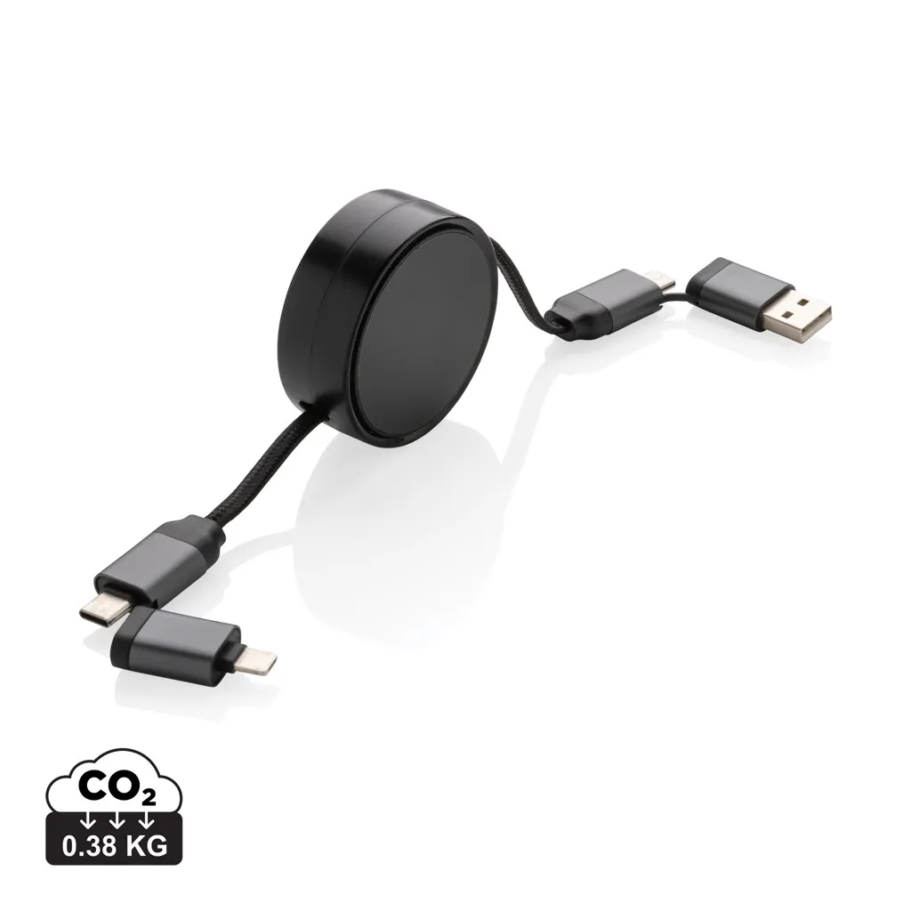 Terra RCS gerecycled aluminium uittrekbare 60W 6-in-1-kabel grijs