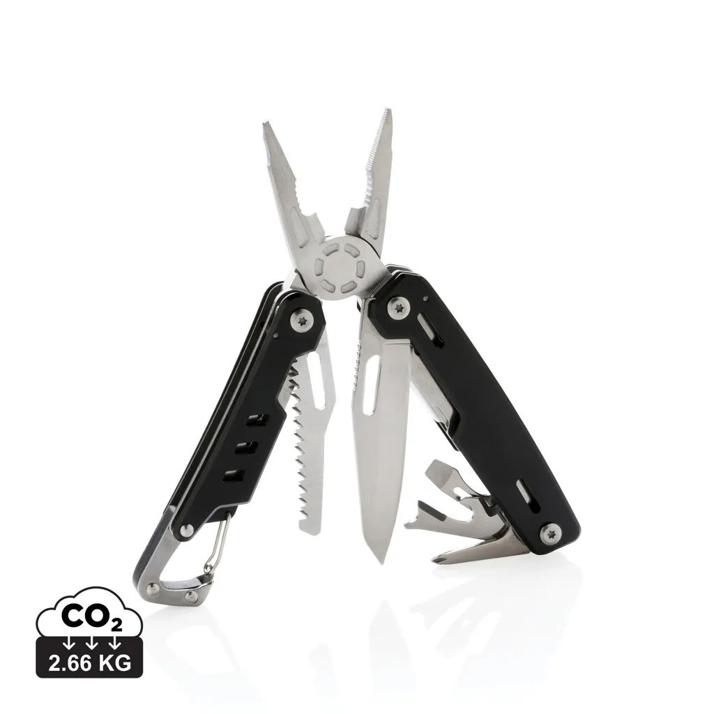 Solid multitool met karabijnhaak zwart