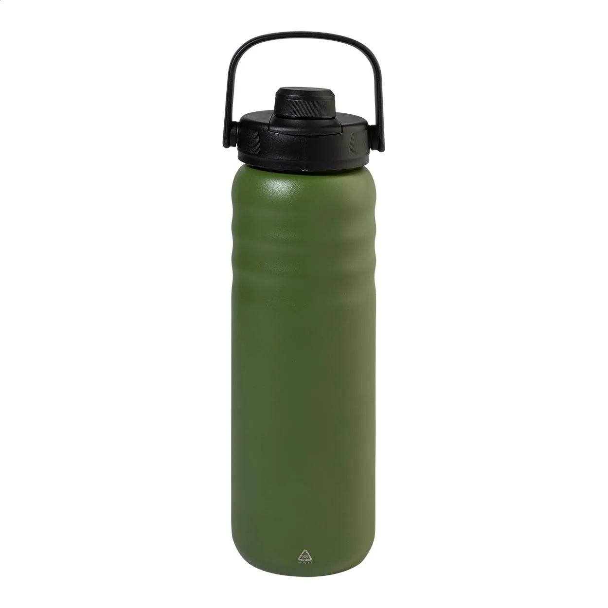 Groene herbruikbare drinkfles met zwarte dop en draaglus