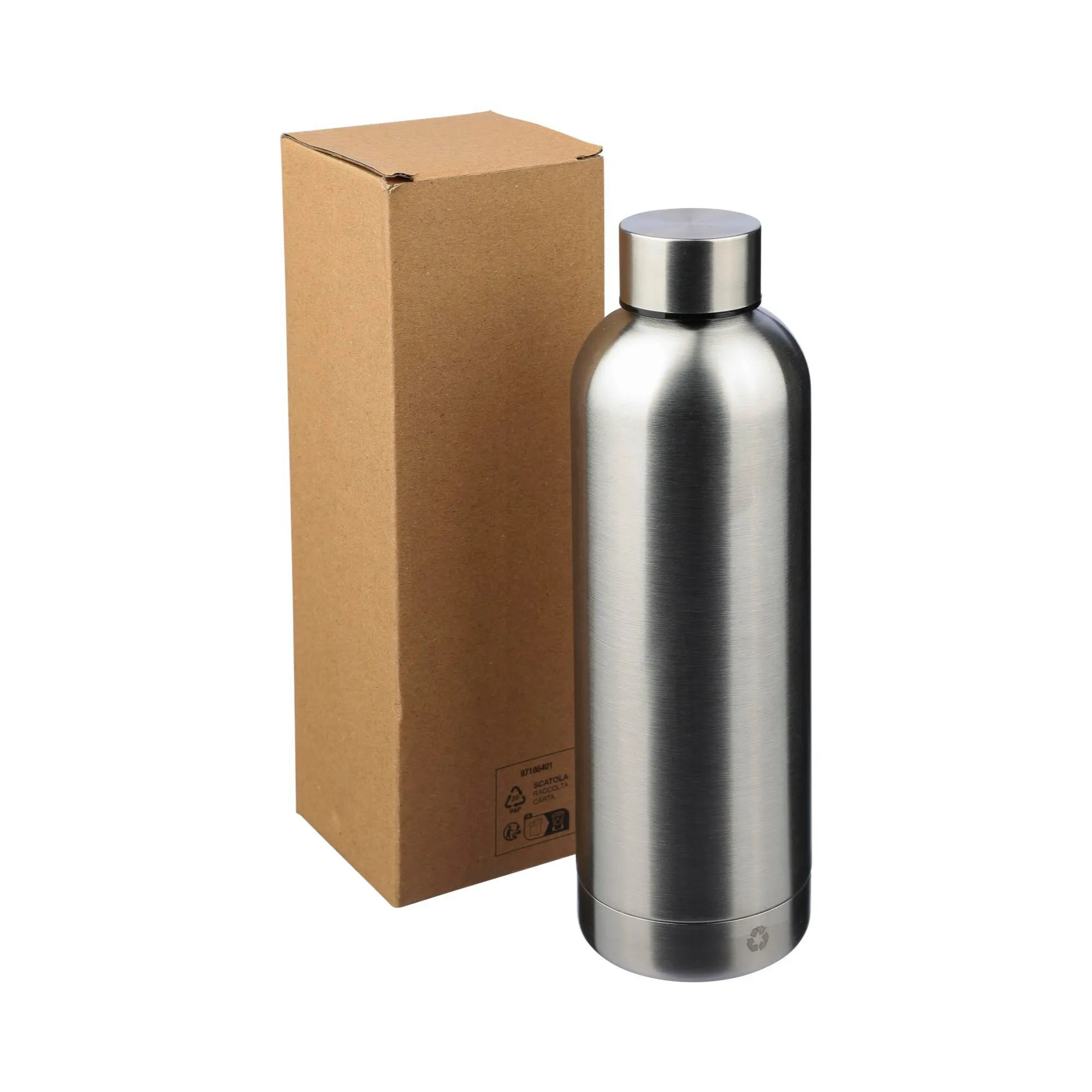 Geïsoleerde fles Isaiah van gerecycled materiaal, 500 ml, zilver.